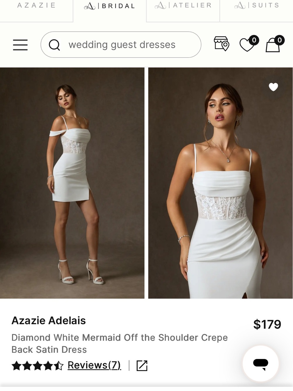 Azazie Diamond White Off-the-Shoulder Mini Dress